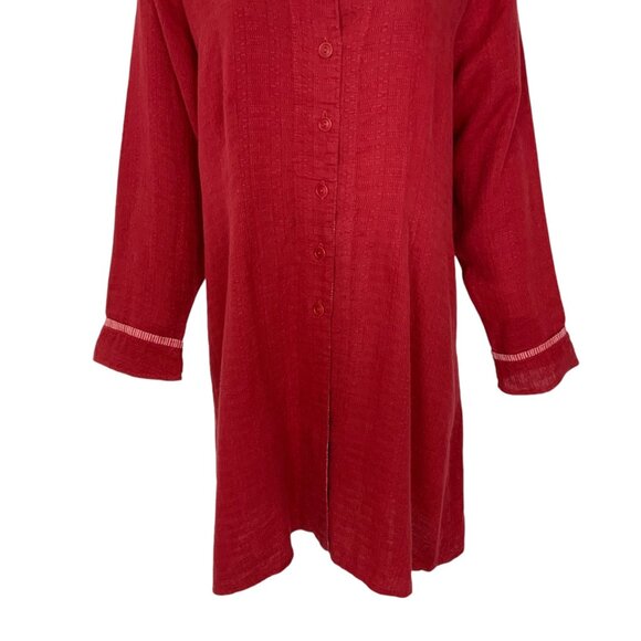 Flax Linen Jacket Blazer M Red V-Neck Button Front Tunic Lagenlook Bohemian - Picture 9 of 12